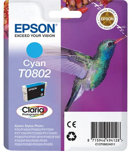 Epson T0802 C13T08024011 Cyan Tintenpatrone, 350 Seiten
