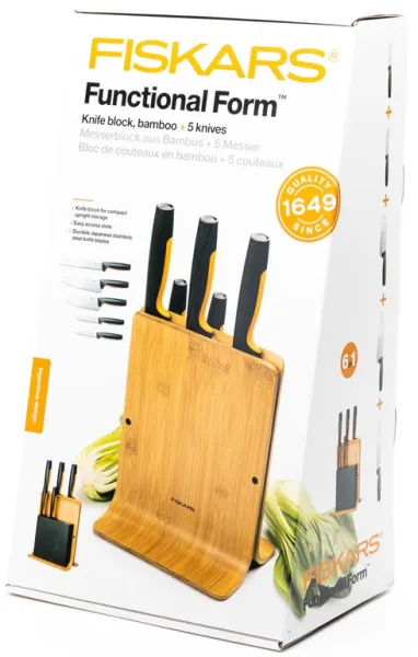 Fiskars Functional Form Bamboo knife block 5 knives