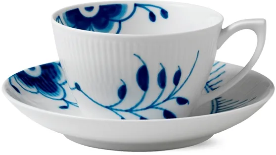 Royal Copenhagen Blau Mega Gerippt Tasse und Untertasse - 28 cl