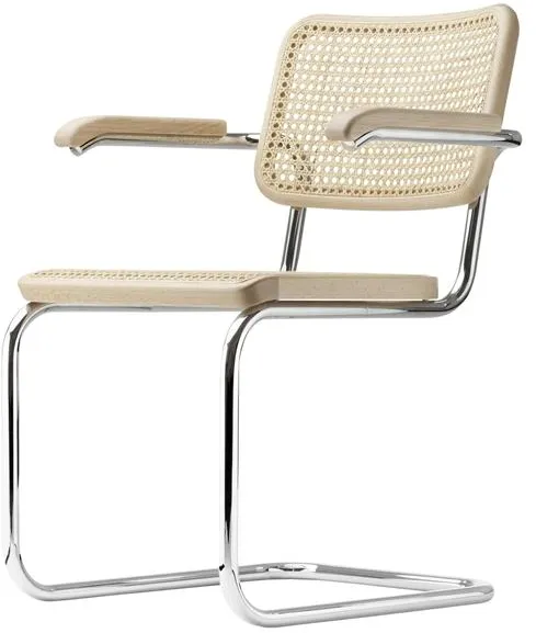 Thonet S 64 V Freischwinger Esszimmerstuhl mit Armlehnen Chrom/Buchenholz